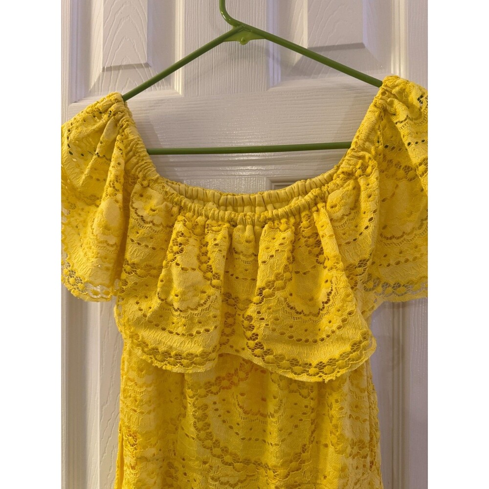 Gianni Bini Yellow Lace Tiered Midi Dress Sz M NWT Off Shoulder Boho Romantic - Picture 6 of 9